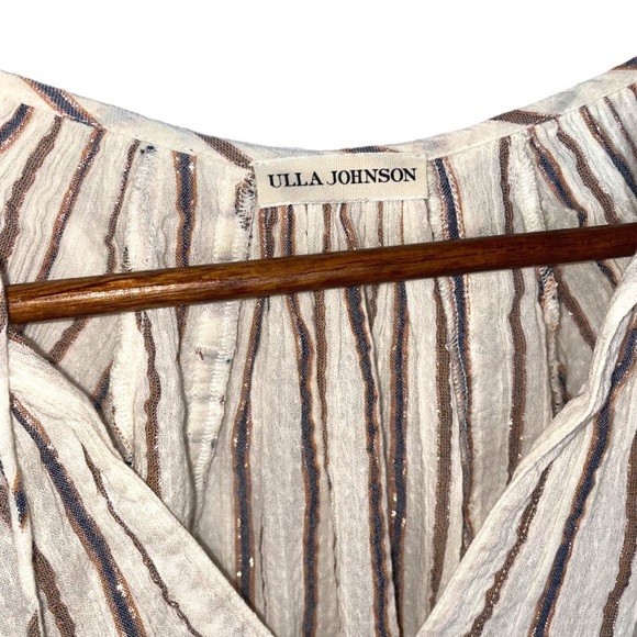 Ulla Johnson Liana Metallic Stripe Ruffle Balloon Sleeve Blouse - Picture 8 of 10